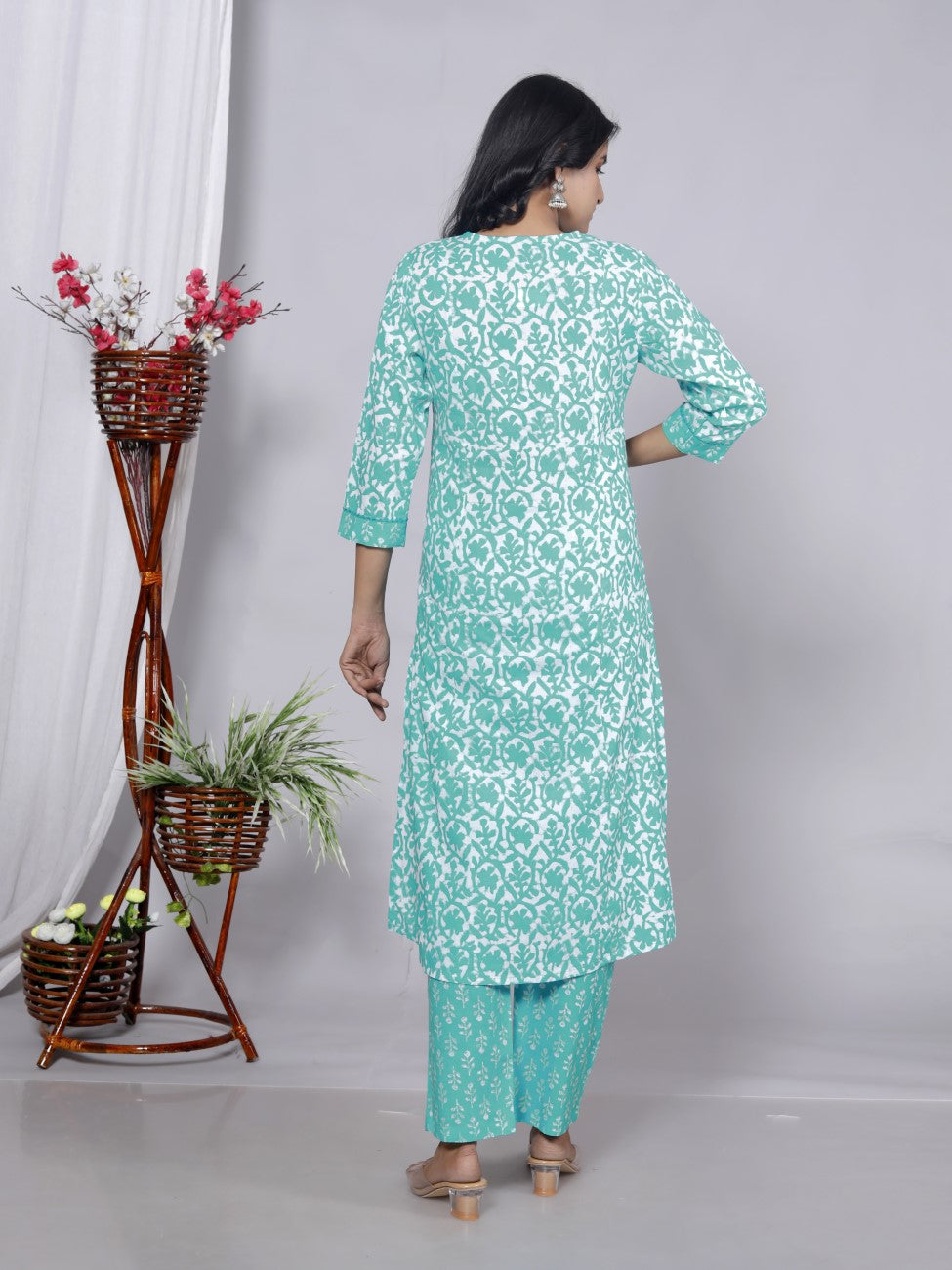 Blue Cotton Kurta Pant Set with Dupatta-800090