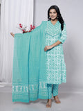 Blue Cotton Kurta Pant Set with Dupatta-800090
