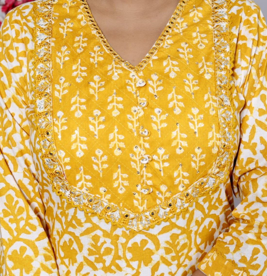 Yellow Cotton Kurta Pant Set with Dupatta-800090