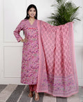 Pink Cotton Kurta Pant Set with Dupatta-800099