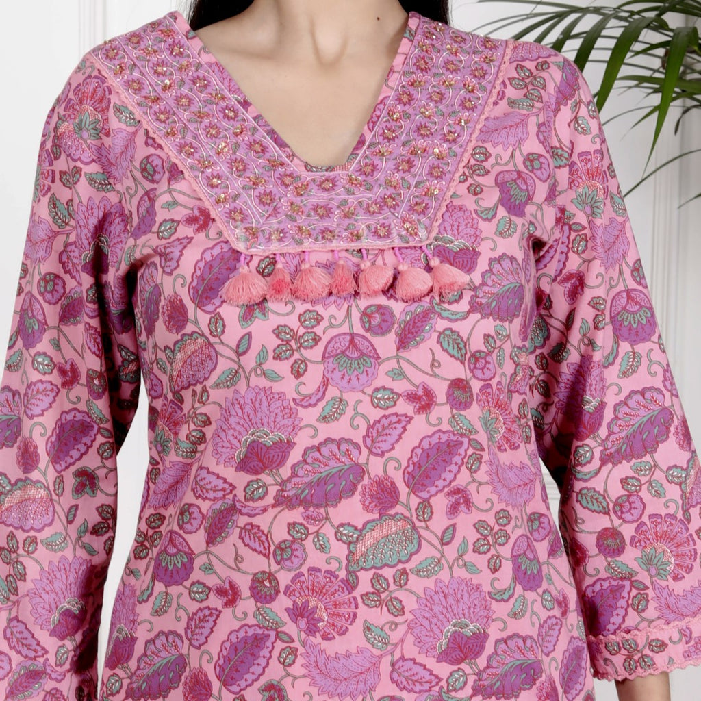 Pink Cotton Kurta Pant Set with Dupatta-800099