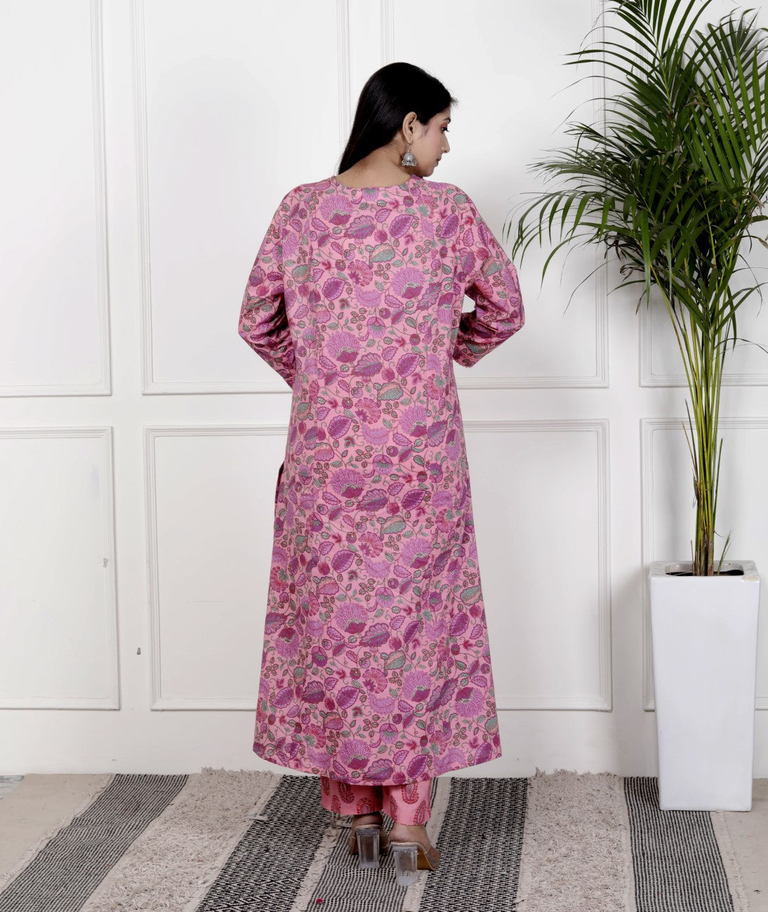Pink Cotton Kurta Pant Set with Dupatta-800099