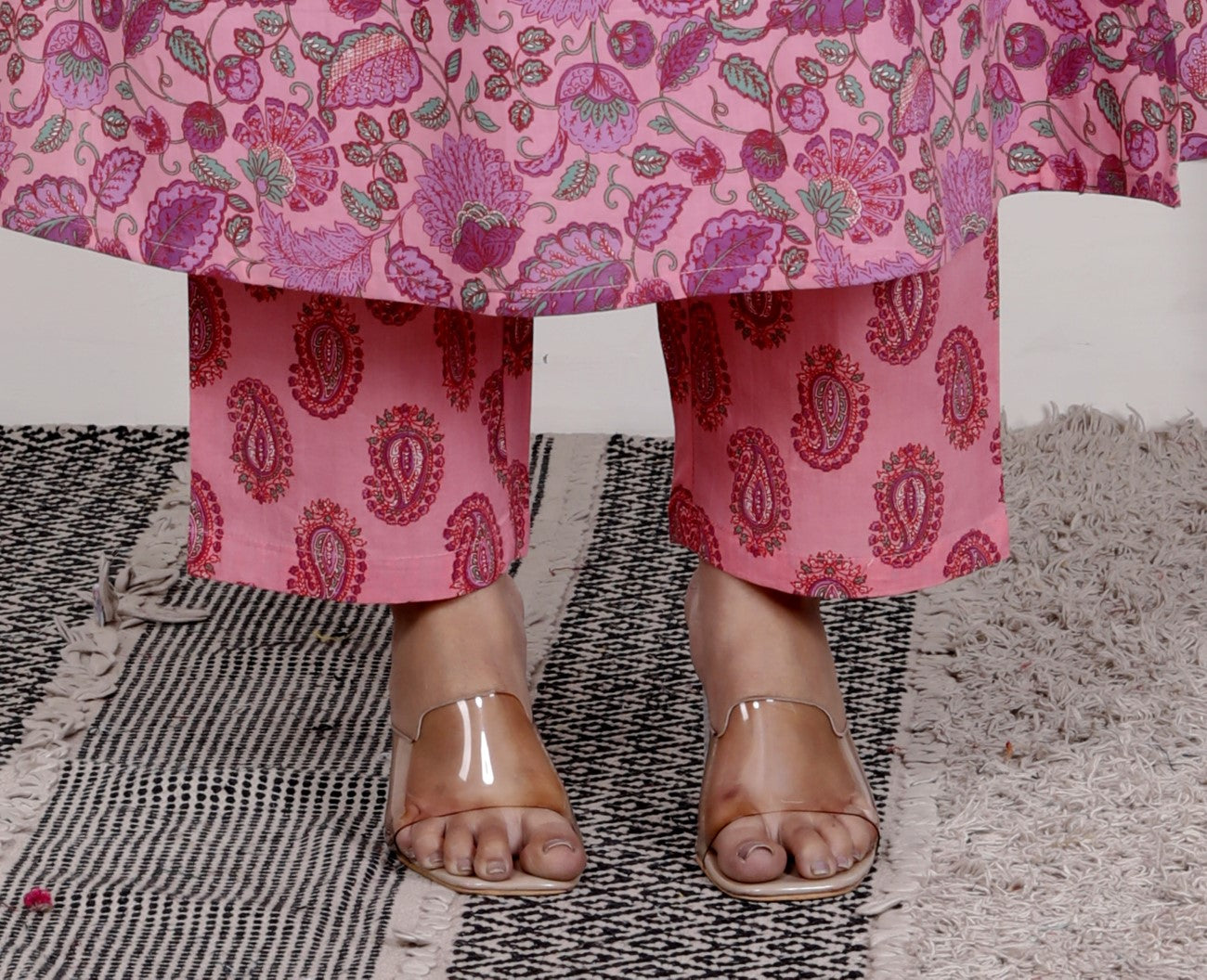 Pink Cotton Kurta Pant Set with Dupatta-800099