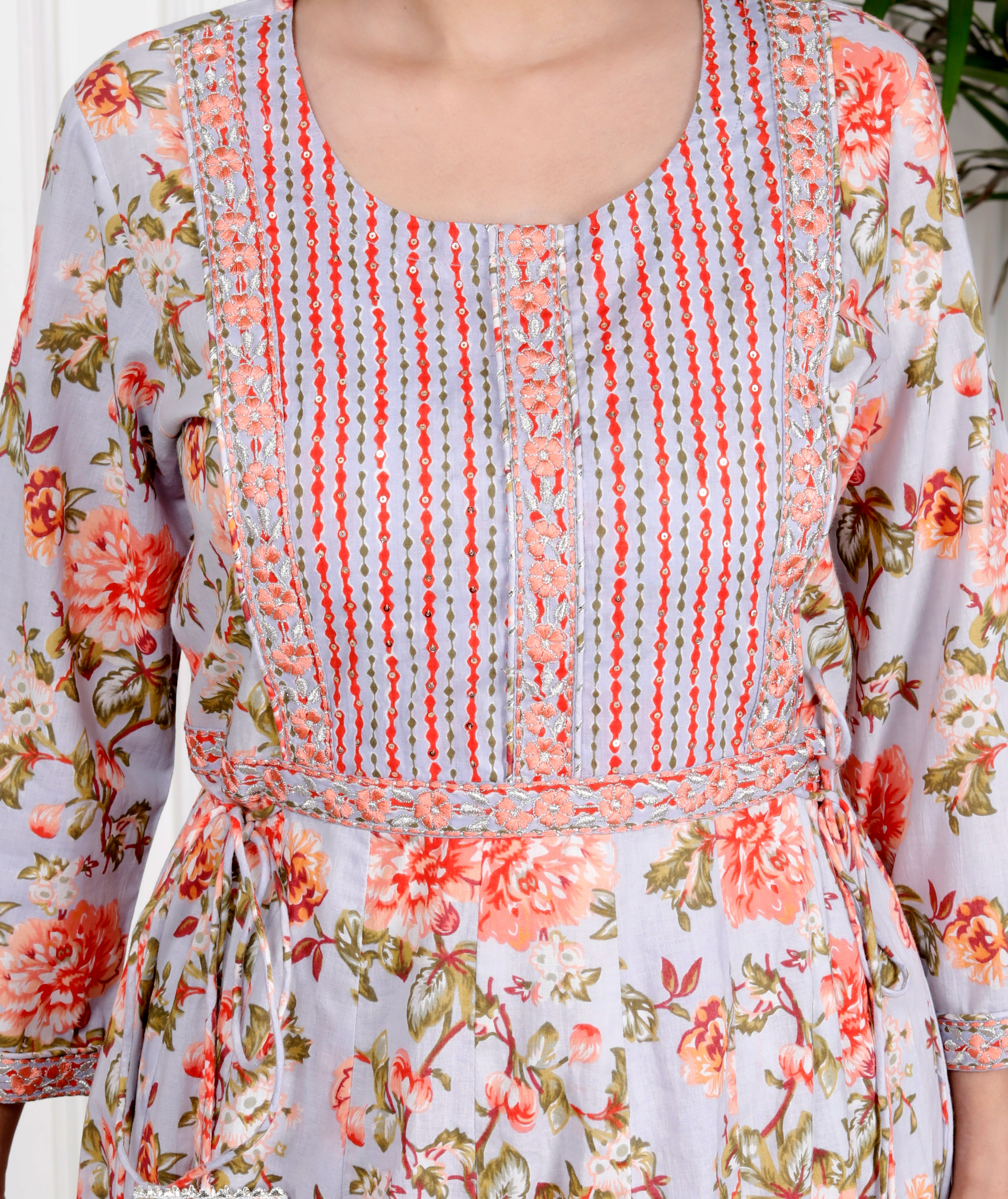 Sky Blue Cotton Anarkali Kurta Pant Set with Dupatta-800102