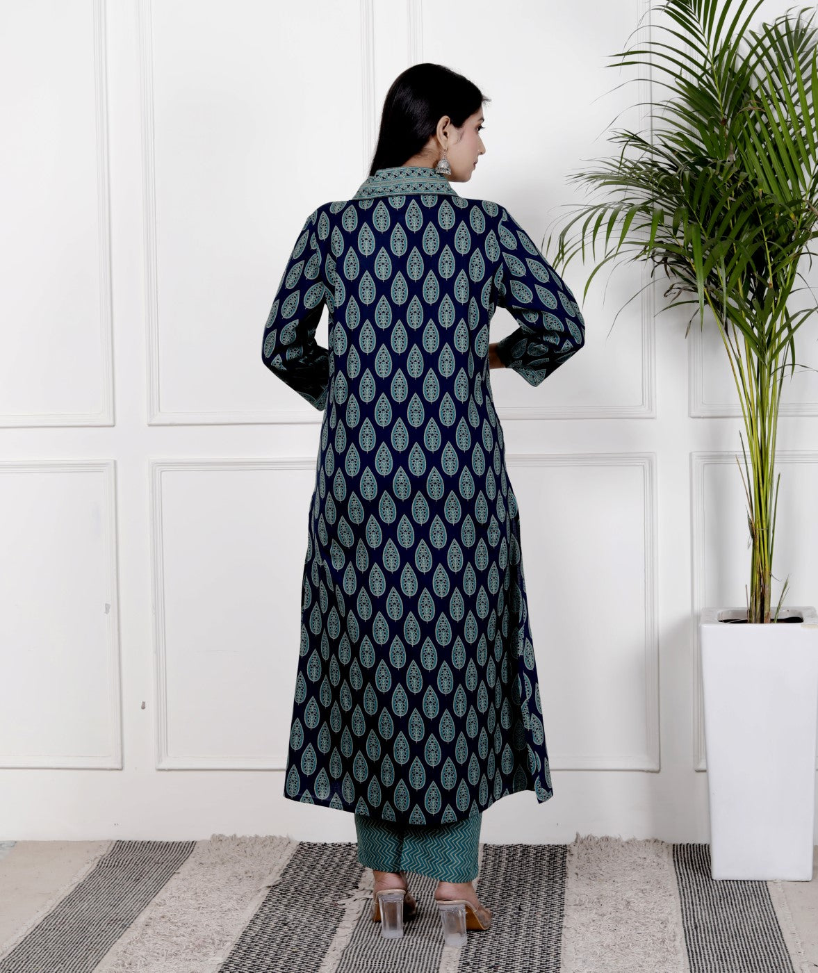 Blue Cotton Kurta Pant Set with Dupatta-800106