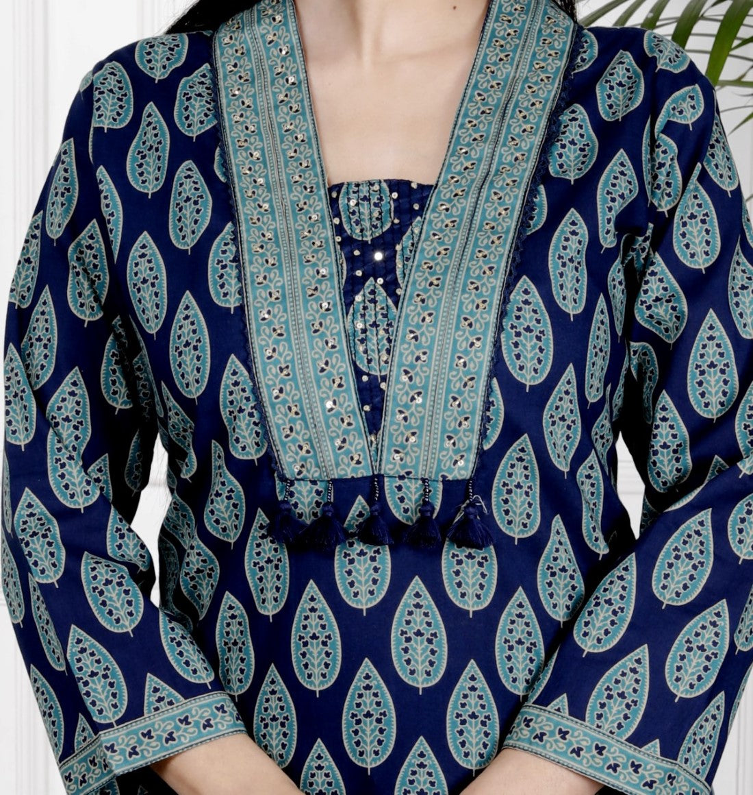 Blue Cotton Kurta Pant Set with Dupatta-800106