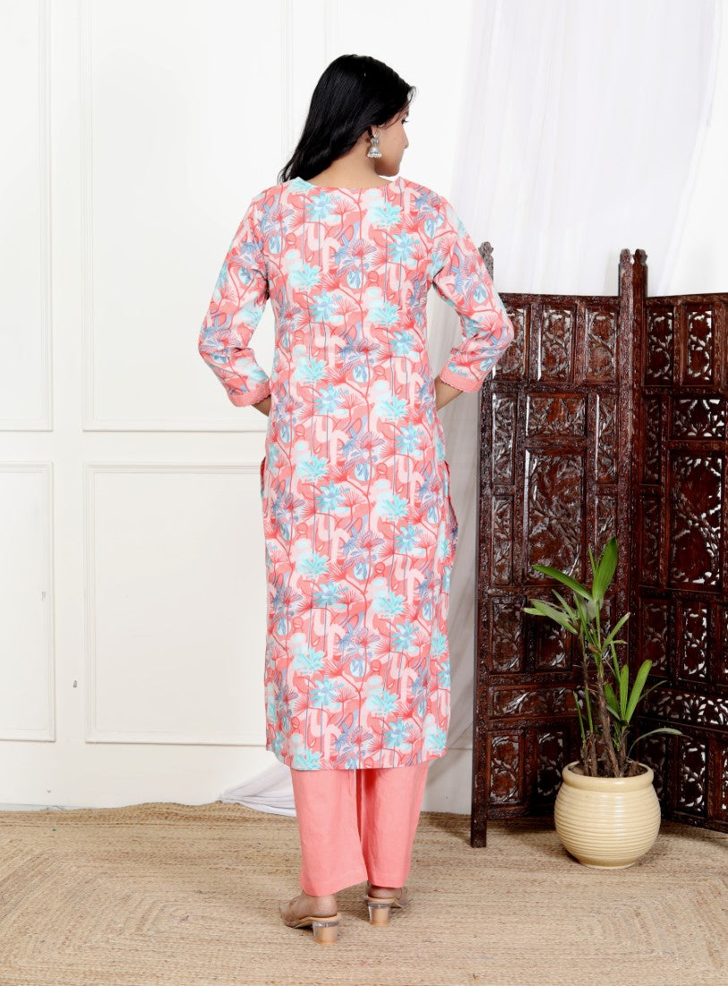 Pink Cotton Kurta Pant Set with Dupatta-800109
