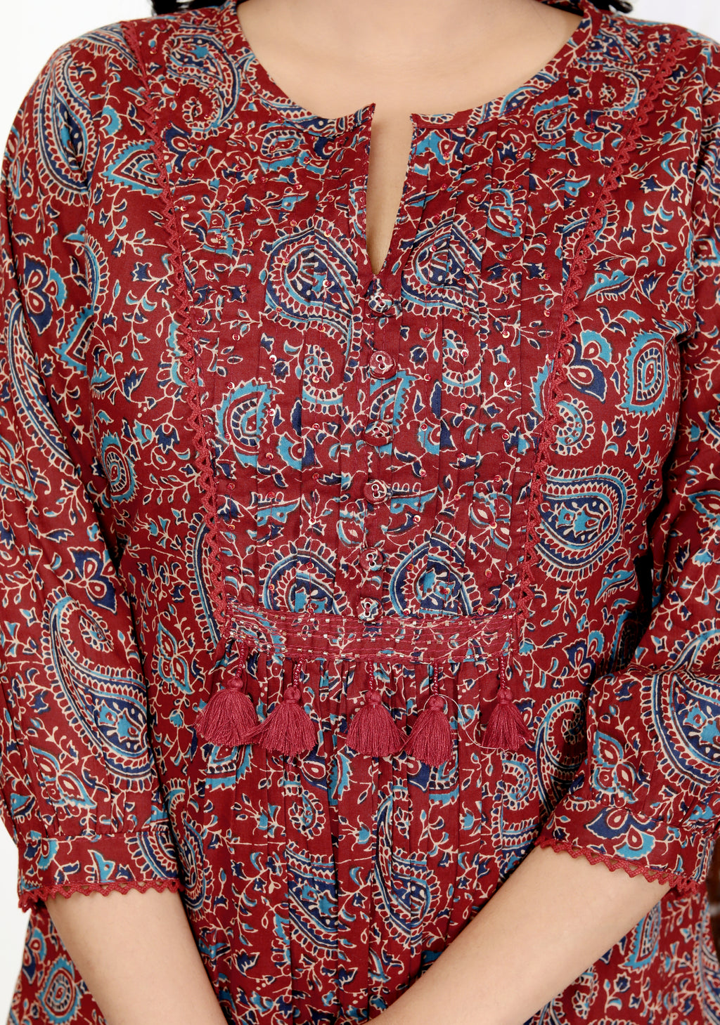 Red Cotton Kurta Pant Set with Dupatta-800113