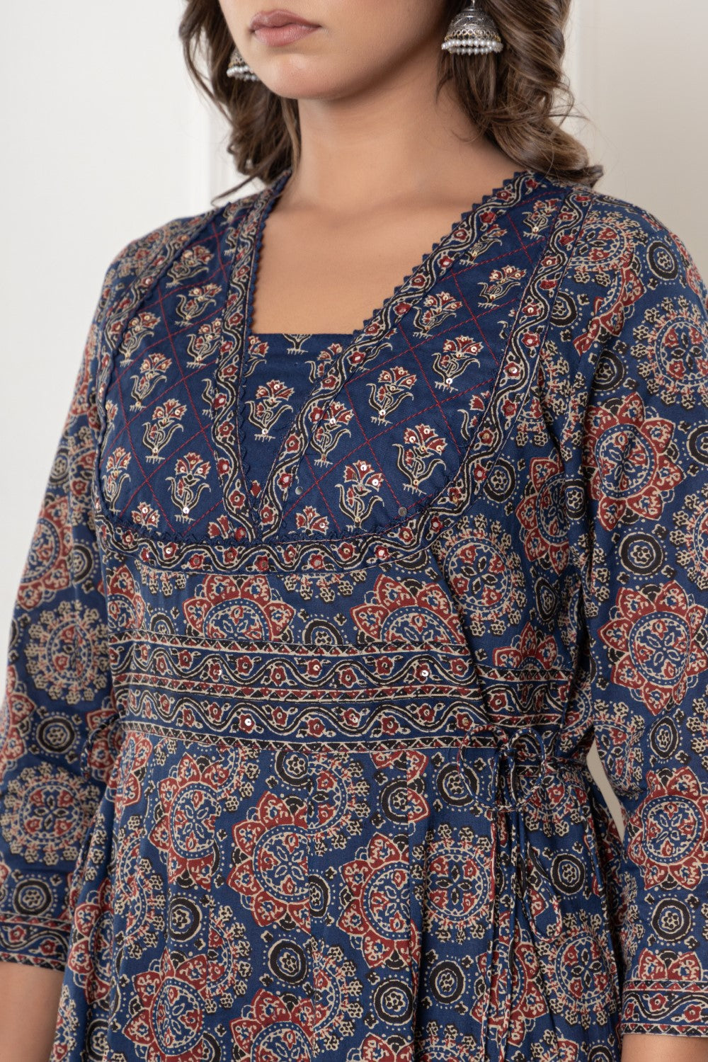 Blue Cotton Anarkali Kurta Pant Set with Dupatta-800116