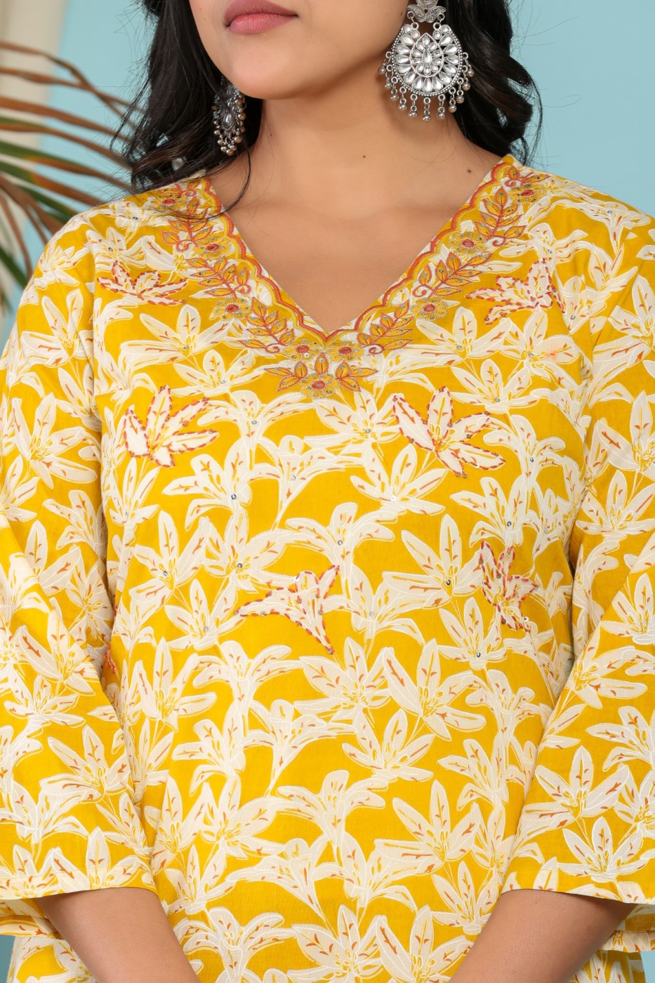 Yellow Cotton Kurta Pant Set with Dupatta-800126