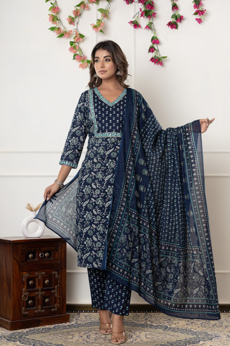Blue Kurta Pant Set with Dupatta-800127