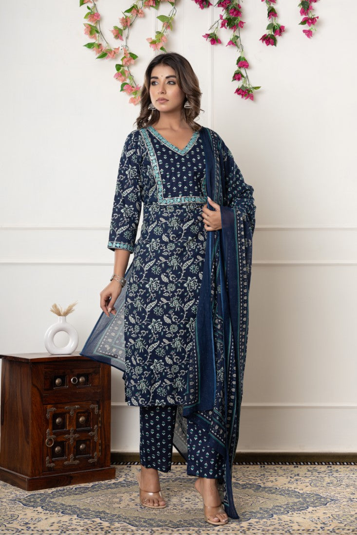 Blue Kurta Pant Set with Dupatta-800127