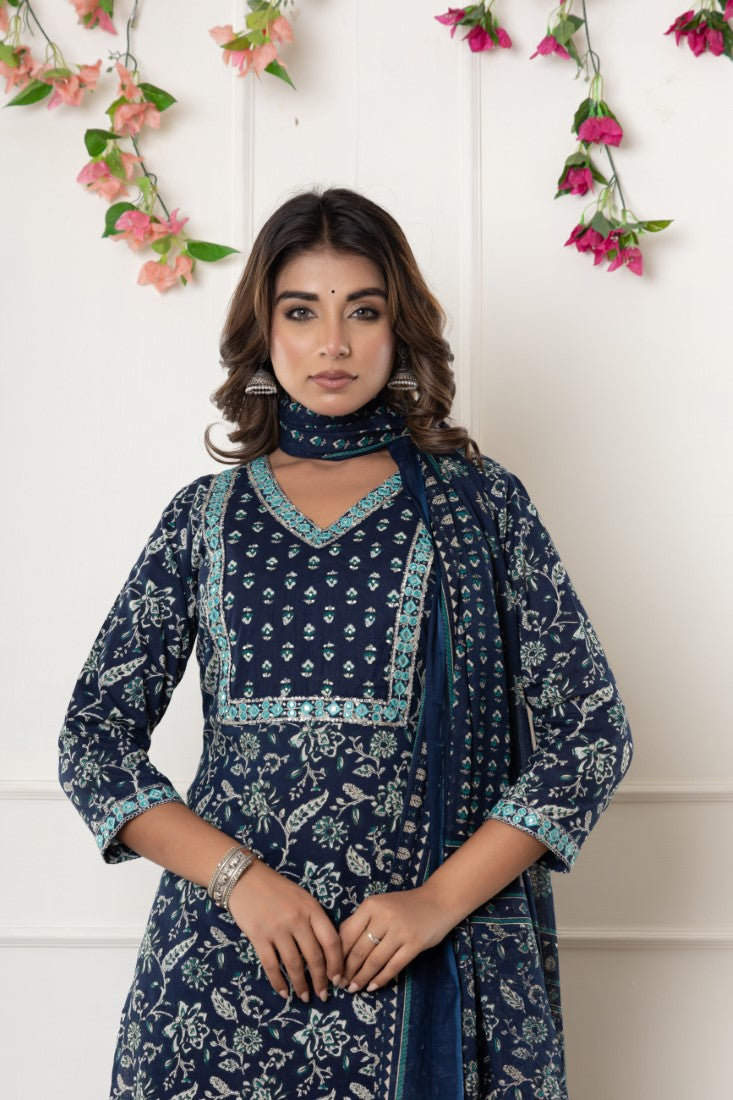 Blue Kurta Pant Set with Dupatta-800127