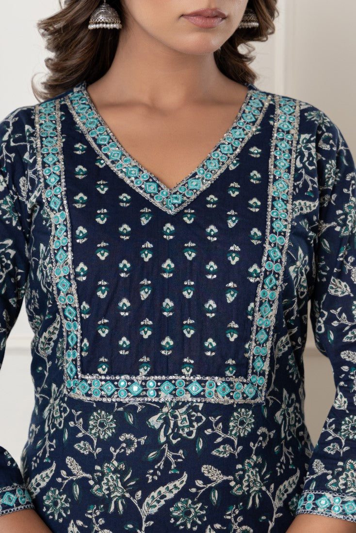 Blue Kurta Pant Set with Dupatta-800127