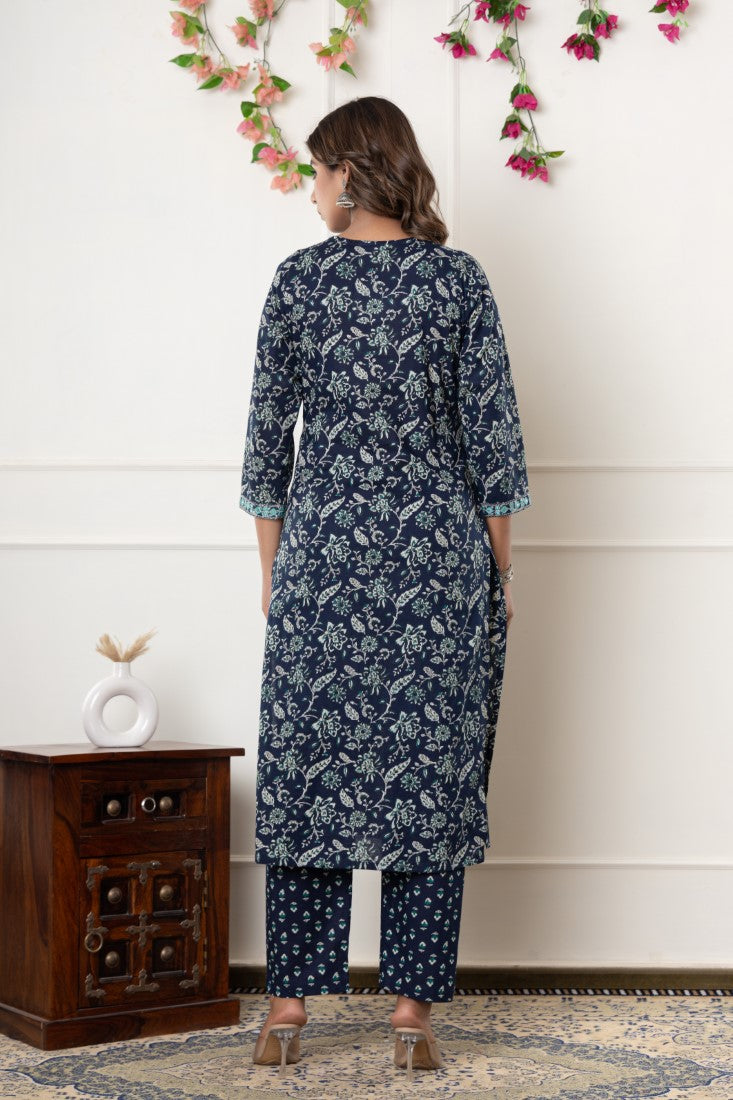 Blue Kurta Pant Set with Dupatta-800127