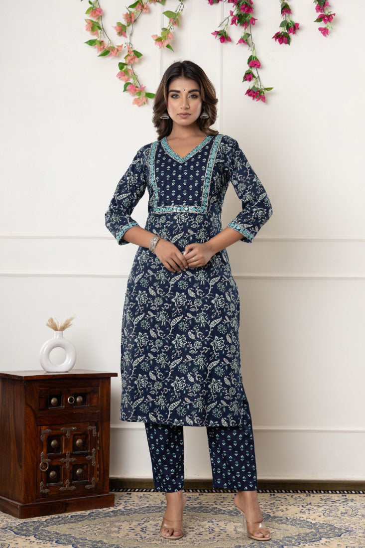 Blue Kurta Pant Set with Dupatta-800127