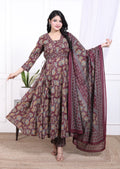 Purple Cotton Anarkali Kurta Pant Set with Dupatta-800128
