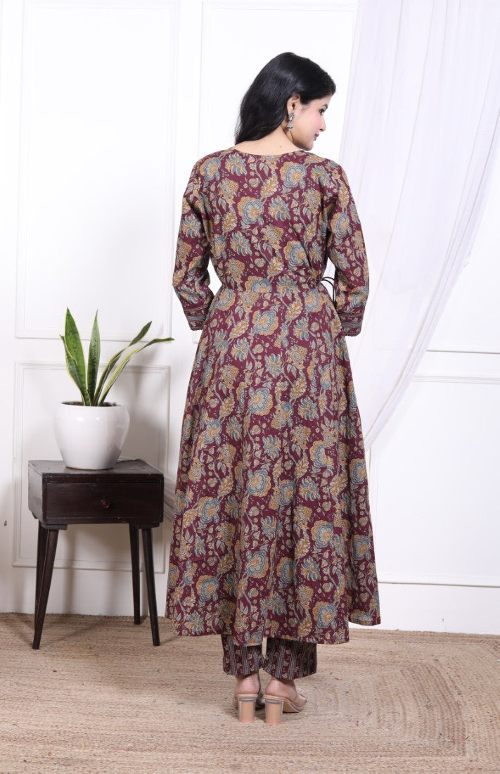 Purple Cotton Anarkali Kurta Pant Set with Dupatta-800128