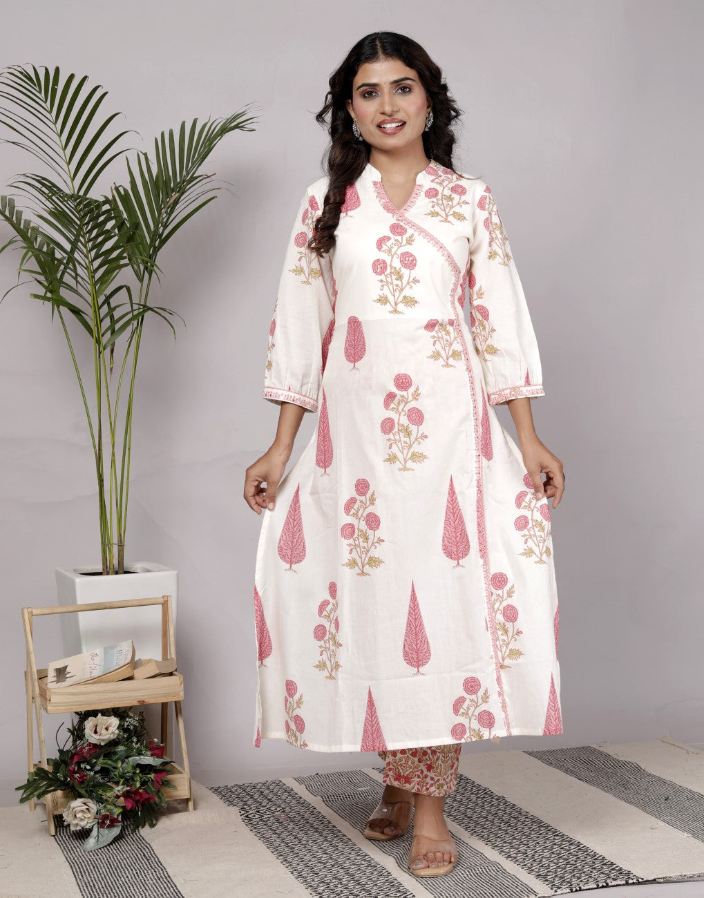 Off White Cotton Kurta Pant Set with Dupatta-800131