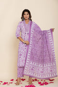 Purple Cotton Kurta Pant Set with Dupatta-800139