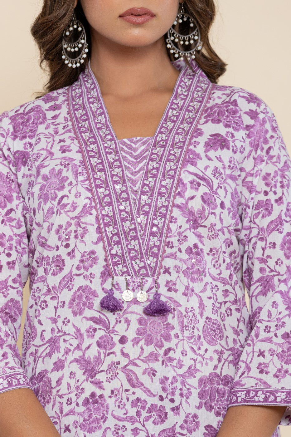 Purple Cotton Kurta Pant Set with Dupatta-800139