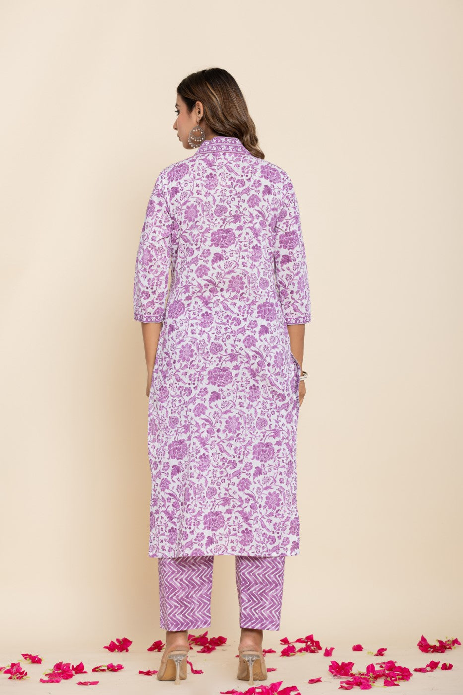 Purple Cotton Kurta Pant Set with Dupatta-800139