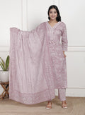 Pink Cotton Kurta Pant Set with Dupatta-800183