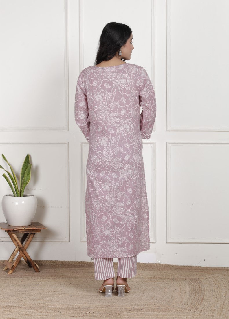 Pink Cotton Kurta Pant Set with Dupatta-800183