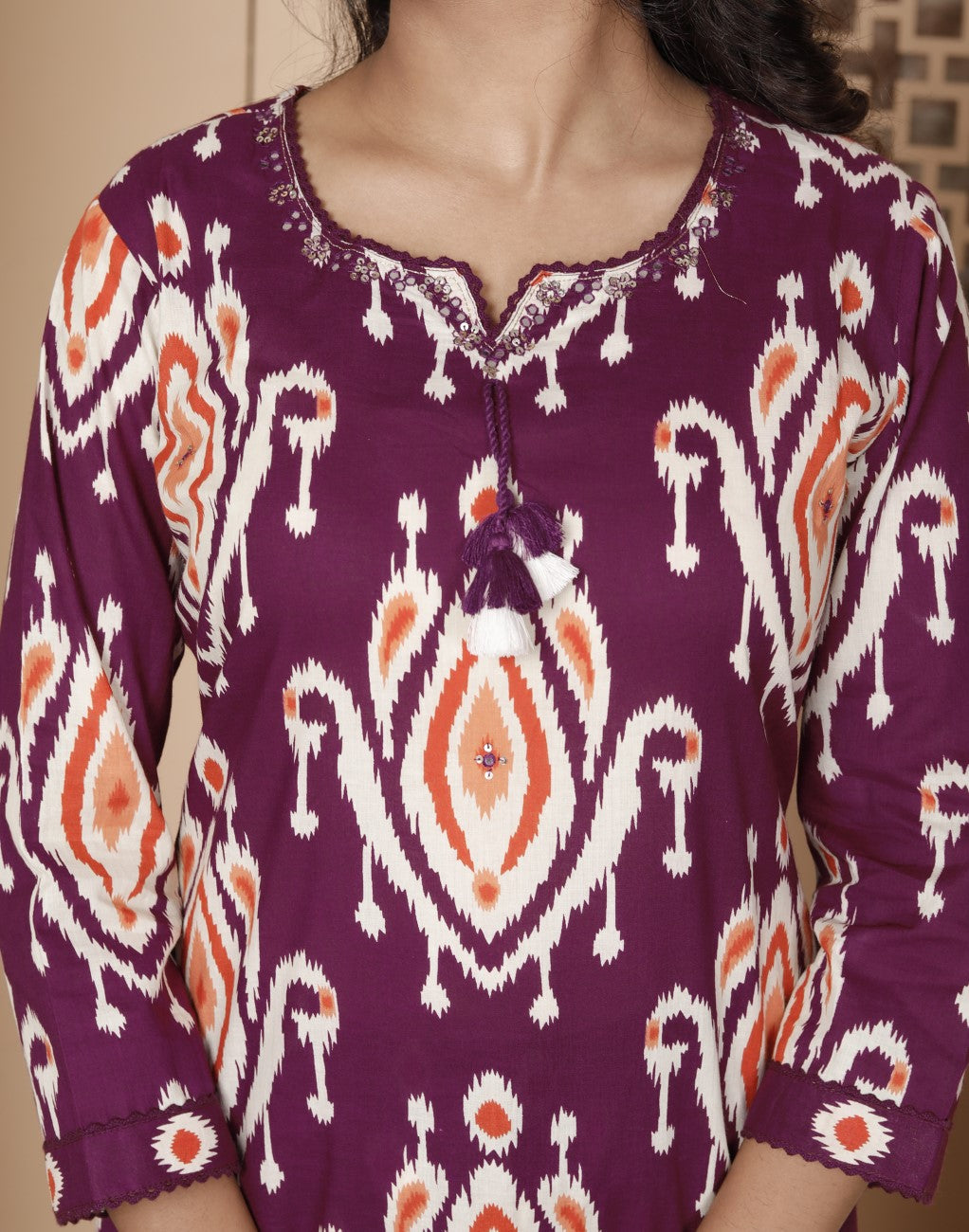 Purple Cotton Kurta Pant Set with Dupatta-800186