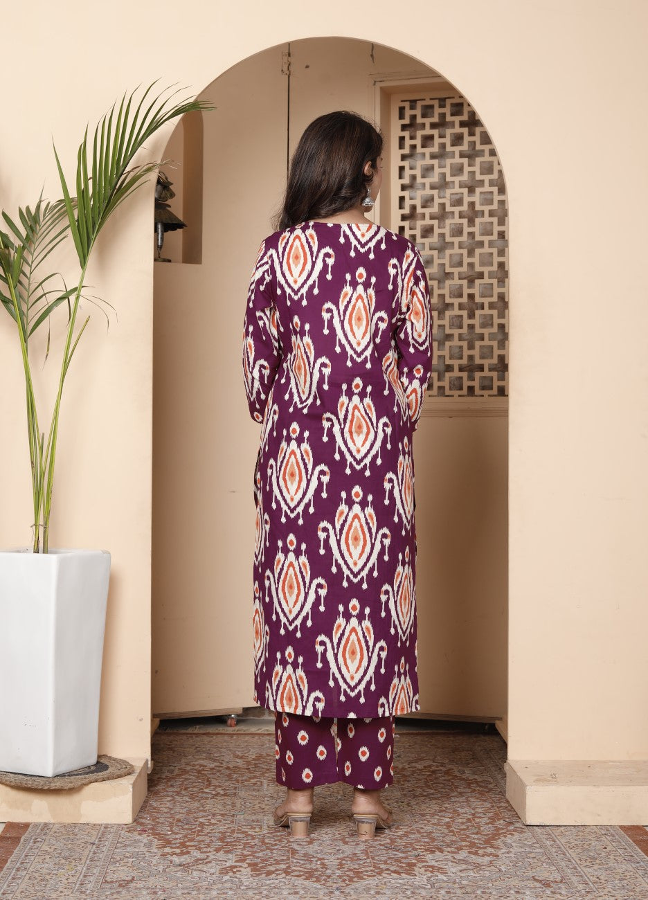 Purple Cotton Kurta Pant Set with Dupatta-800186