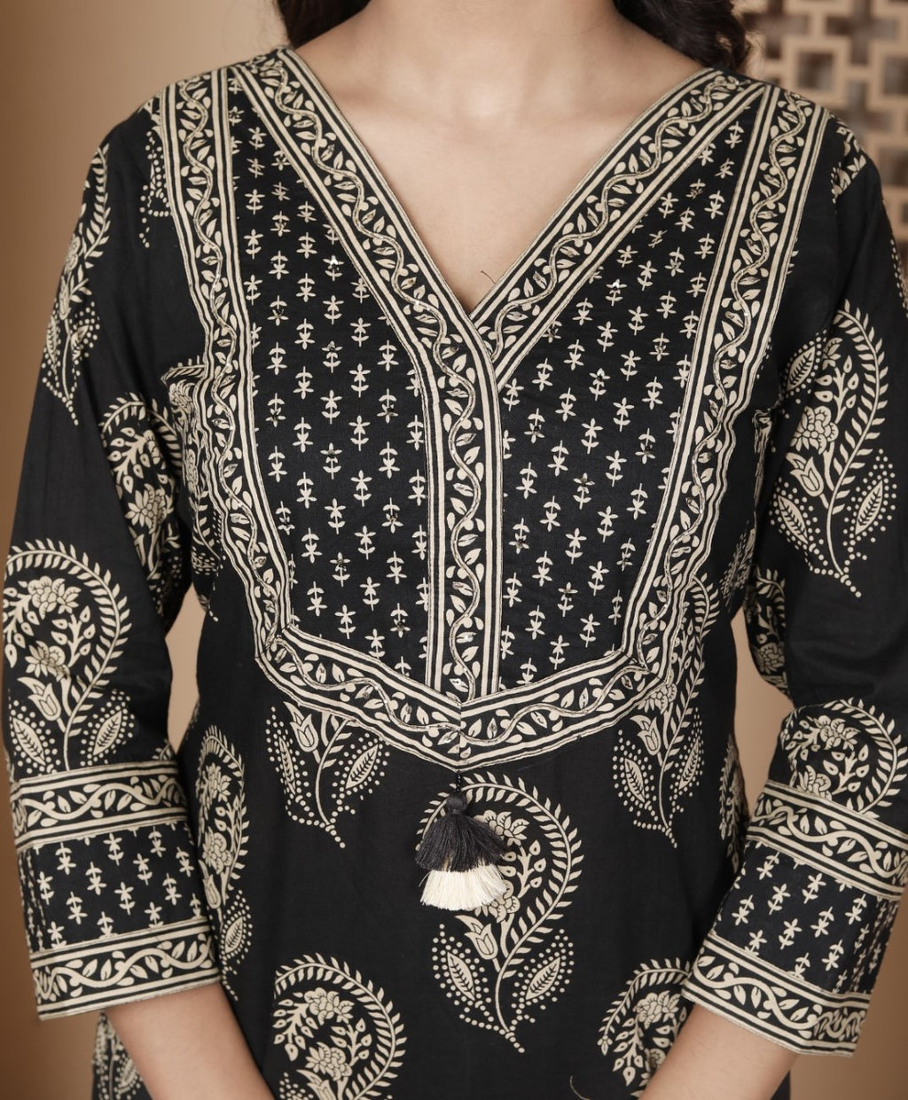 Black Cotton Kurta Pant Set with Dupatta-800187