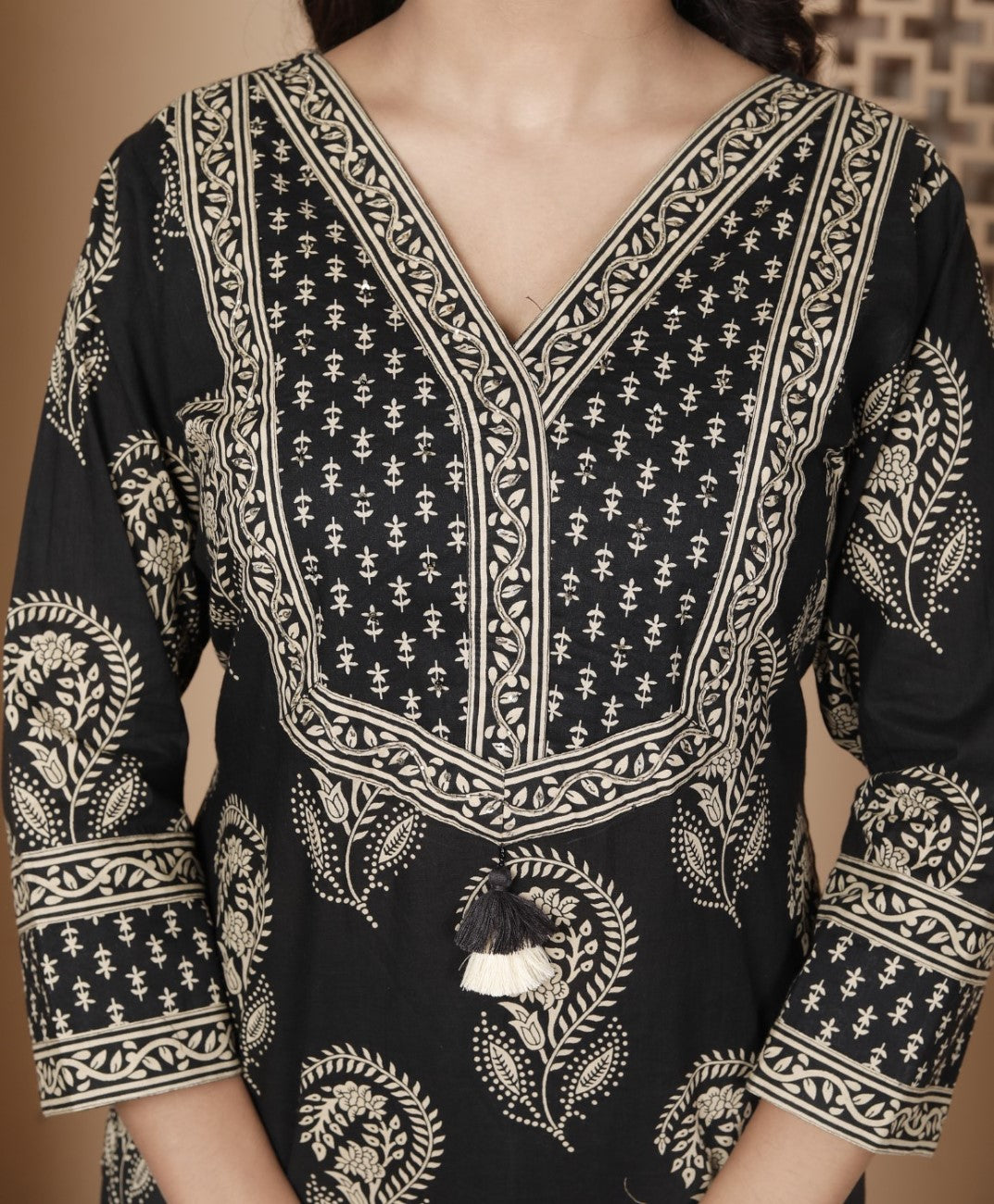 Black Cotton Kurta Pant Set with Dupatta-800187