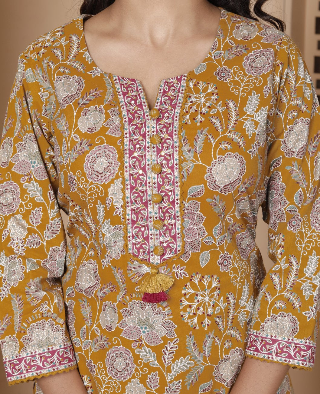 Yellow Cotton Kurta Pant Set with Dupatta-800188