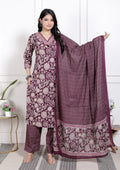 Purple Cotton Kurta Pant Set with Dupatta-800189
