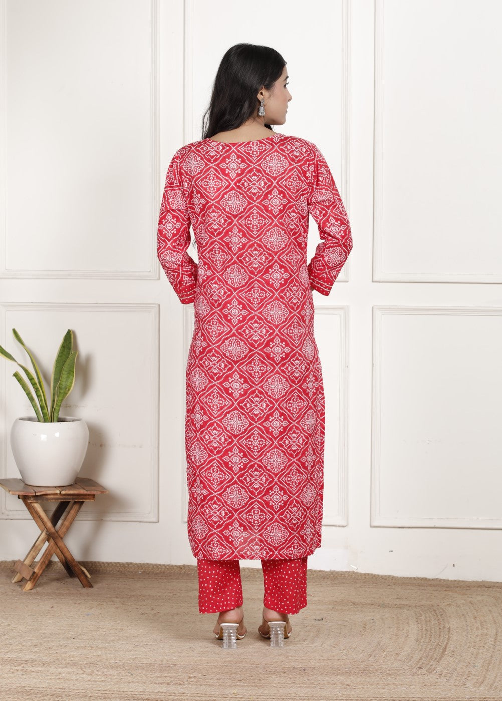 Red Cotton Kurta Pant Set with Dupatta-800199