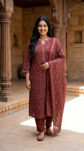 Maroon Cotton Kurta Pant Set with Dupatta-800200