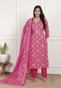 Pink Cotton Printed Kurta Pant Set with Dupatta-800201