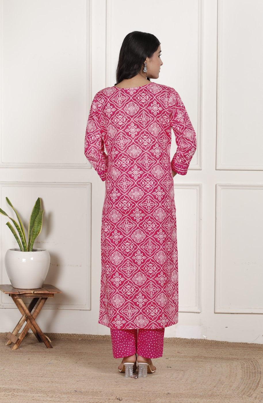 Pink Cotton Printed Kurta Pant Set with Dupatta-800201