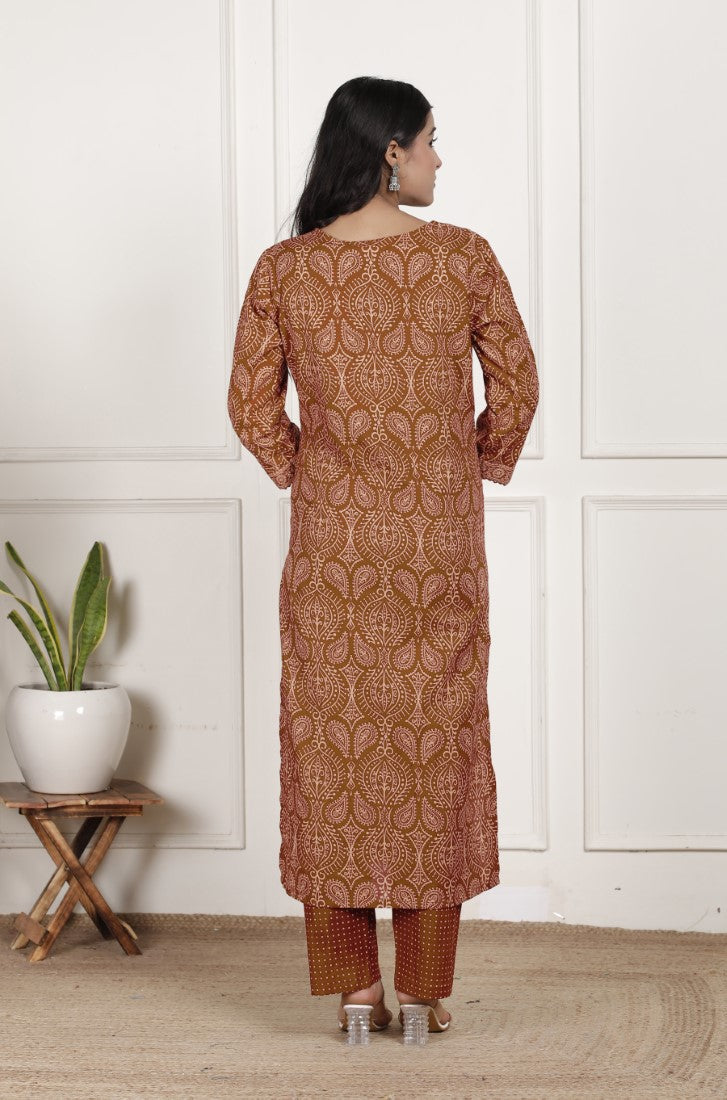 Rust Cotton Kurta Pant Set with Dupatta-800202