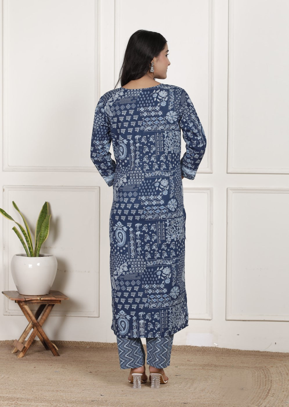 Blue Cotton Kurta Pant Set with Dupatta-800203