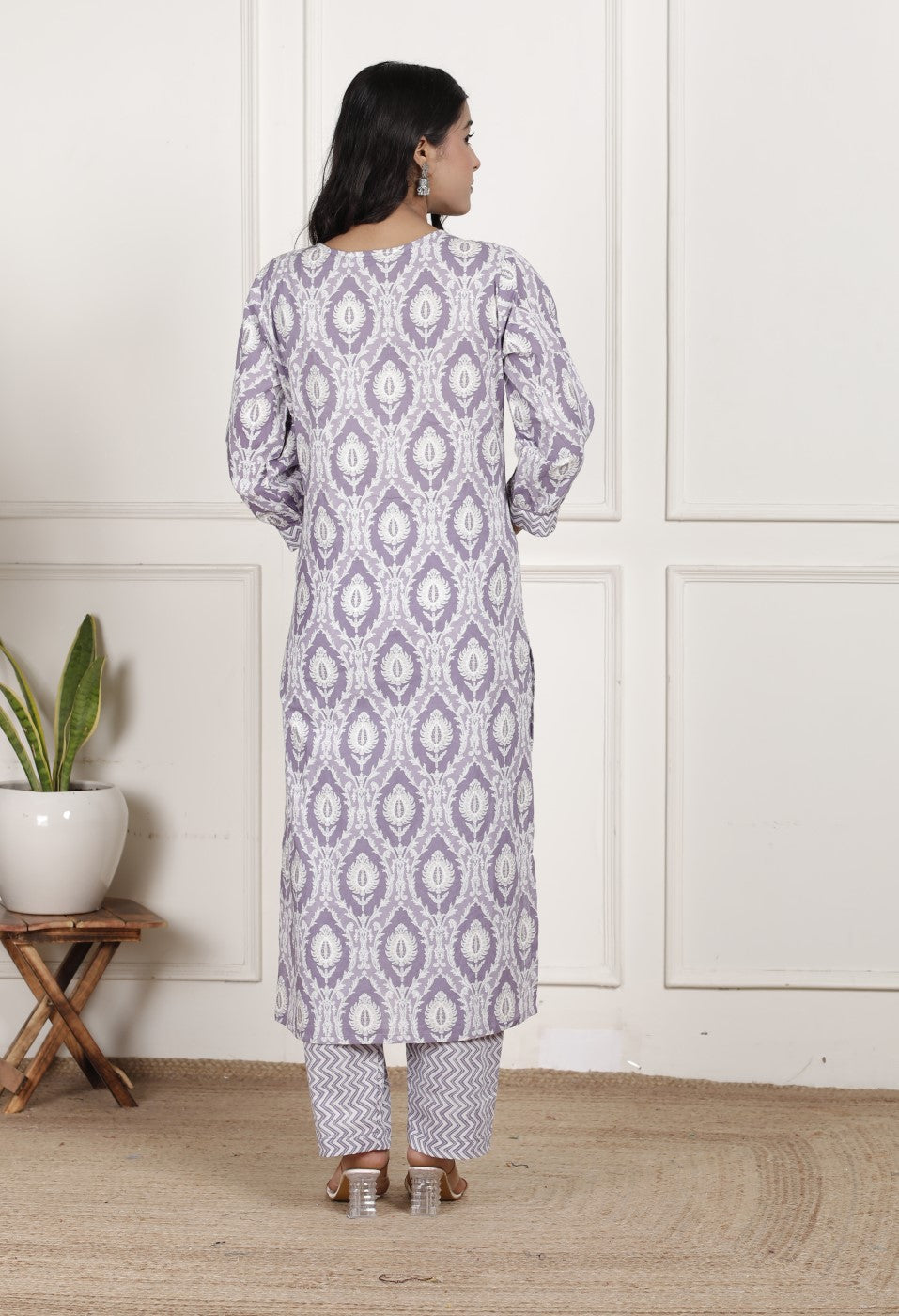 Purple Cotton Kurta Pant Set with Dupatta-800204