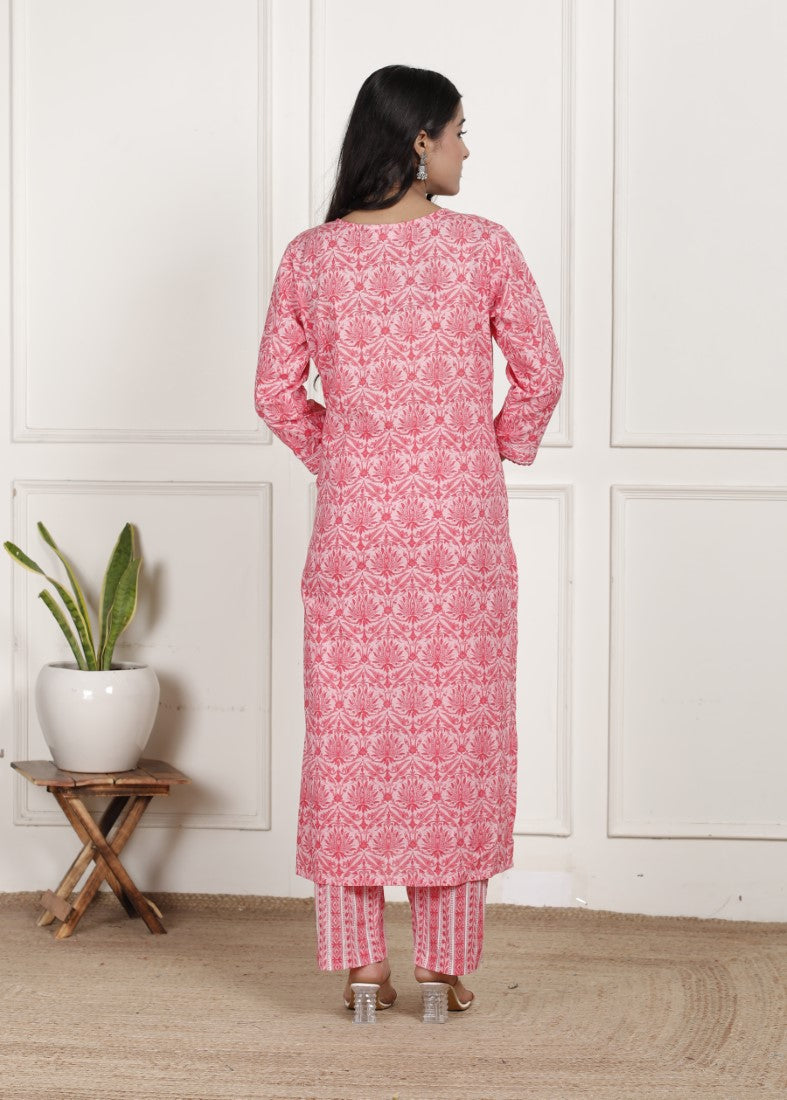 Peach Cotton Kurta Pant Set with Dupatta-800206