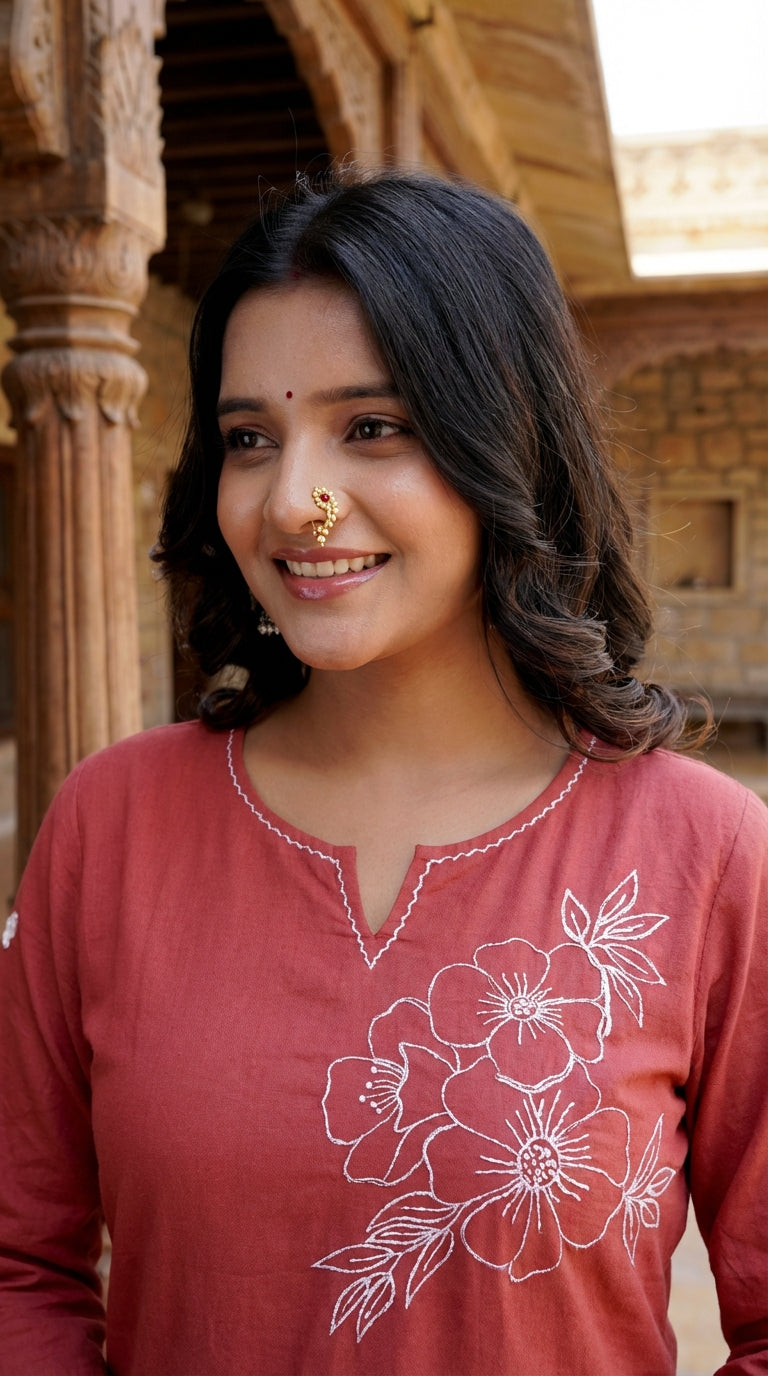 Red Cotton Kurta Pant Set with Dupatta-800215