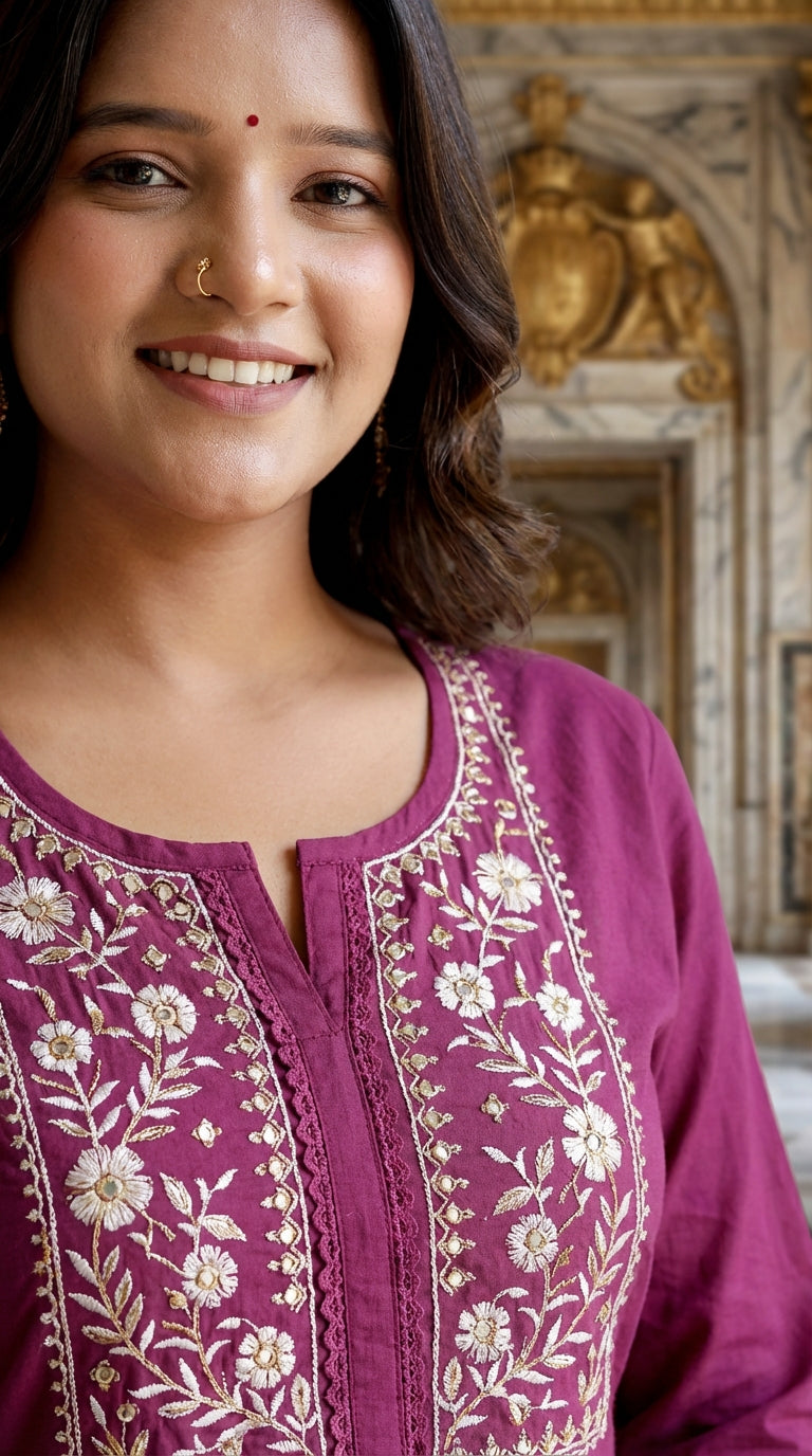 Maroon Cotton Kurta Pant Set with Dupatta-800217