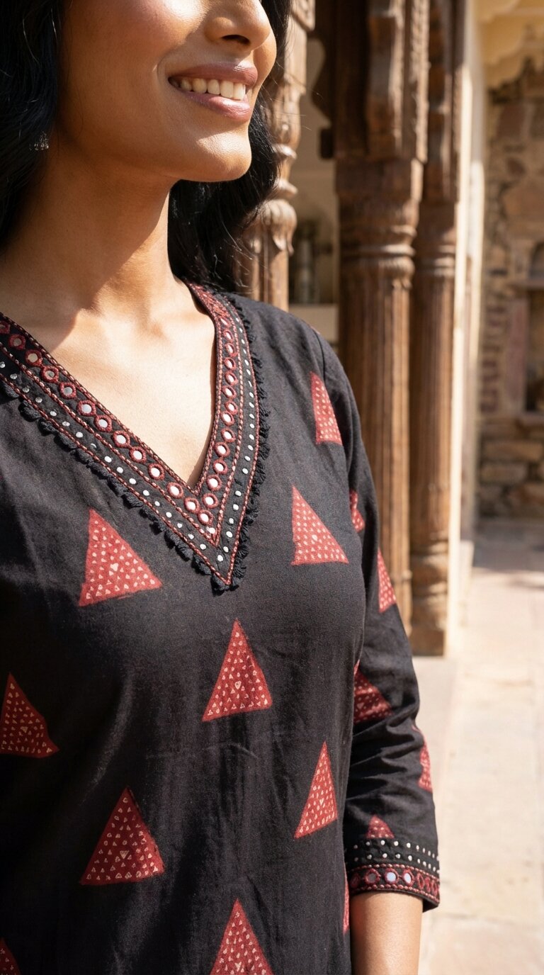 Black Cotton Kurta Pant Set with Dupatta-800240