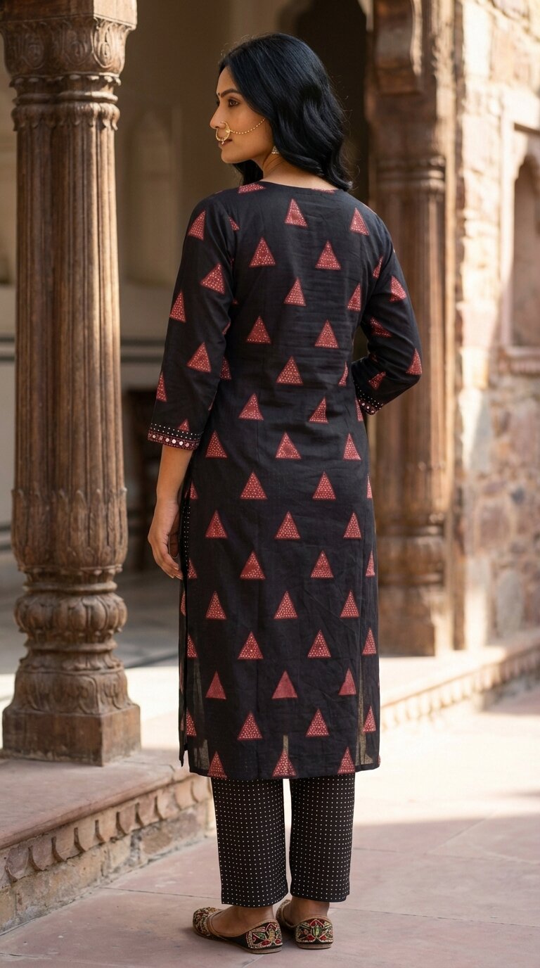 Black Cotton Kurta Pant Set with Dupatta-800240