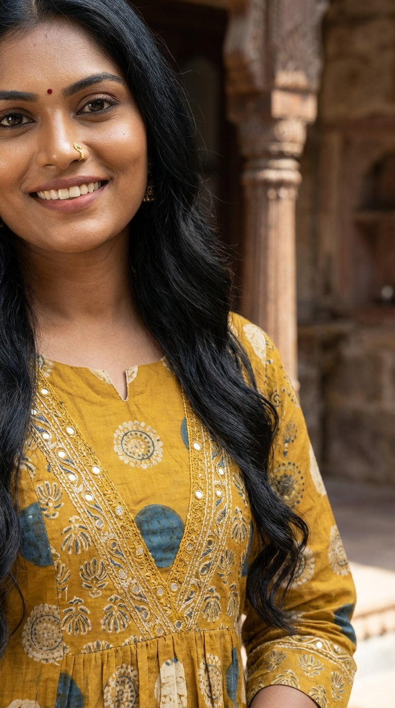 Mustard Cotton  Kurta Pant Set with Dupatta-800241