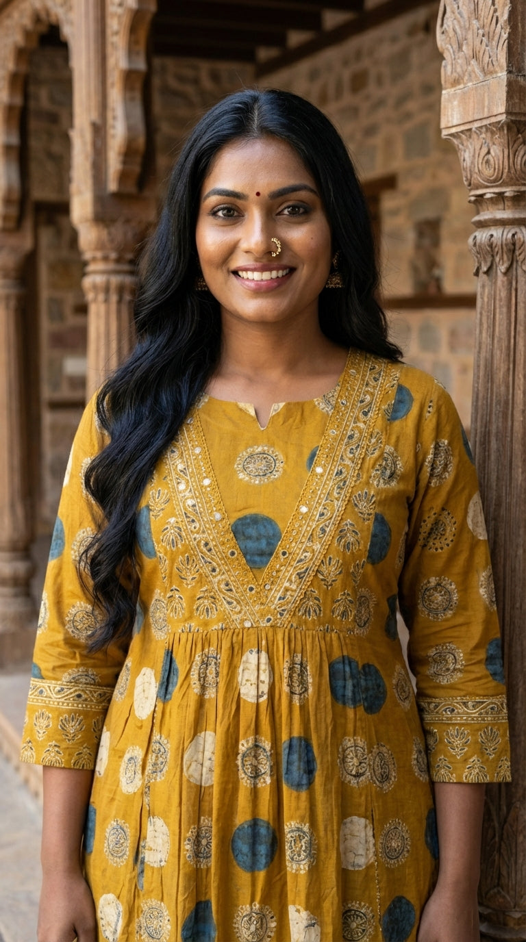 Mustard Cotton  Kurta Pant Set with Dupatta-800241