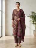 Purple Cotton Kurta Pant Set with Dupatta-800257