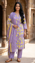 Purple Cotton Kurta Pant Set with Dupatta-800276